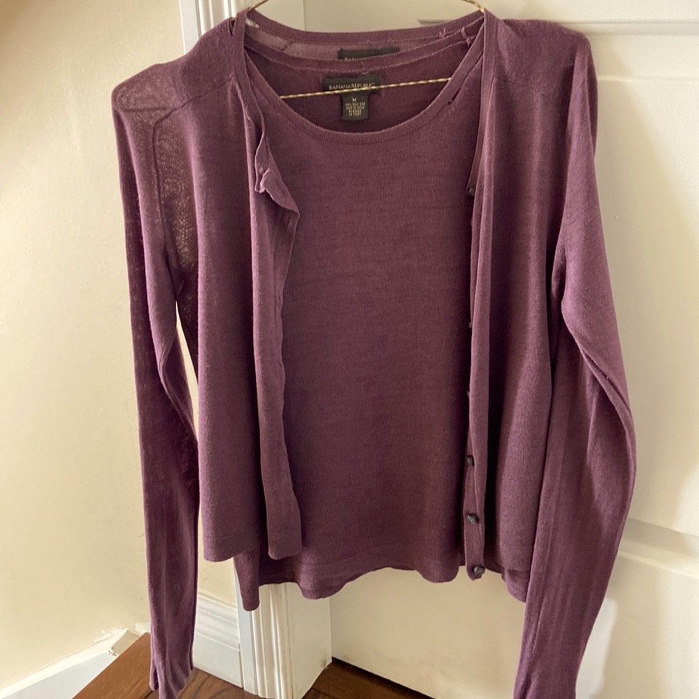 Banana Republic Plum coloured cardigan set 100% silk in size M